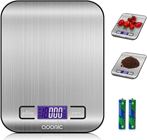 ADORIC Báscula Digital para Cocina de Acero Inoxidable, Balanza de Alimentos Multifuncional, Peso...