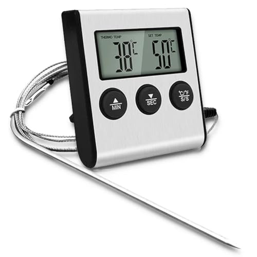 Greluma 1 Pieza Termómetro LED digital con sonda, termómetro para alimentos con función de...