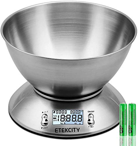 Etekcity Báscula Digital para Cocina con Bol Removible, 5 kg / 11 lbs, Balanza de Cocina de Acero...