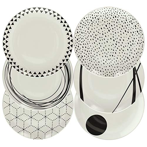 Tognana Graphic - Juego de platos para 6 personas, 18 piezas, porcelana, blanco y negro