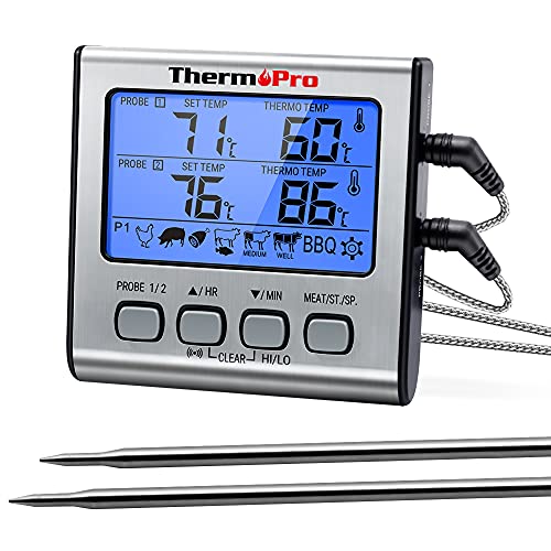 ThermoPro TP17 Termómetro Cocina Digital de Doble Sonda con Modo Temporizador Termómetros de...